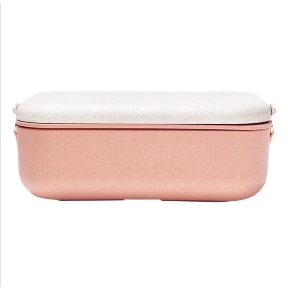 Our Place Layered Lunch Box w/Clips & Utensils Pink Rose Gold Bento Meal Prep
